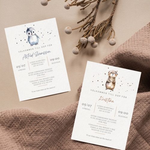 inbjudningskort dop pingvin utter